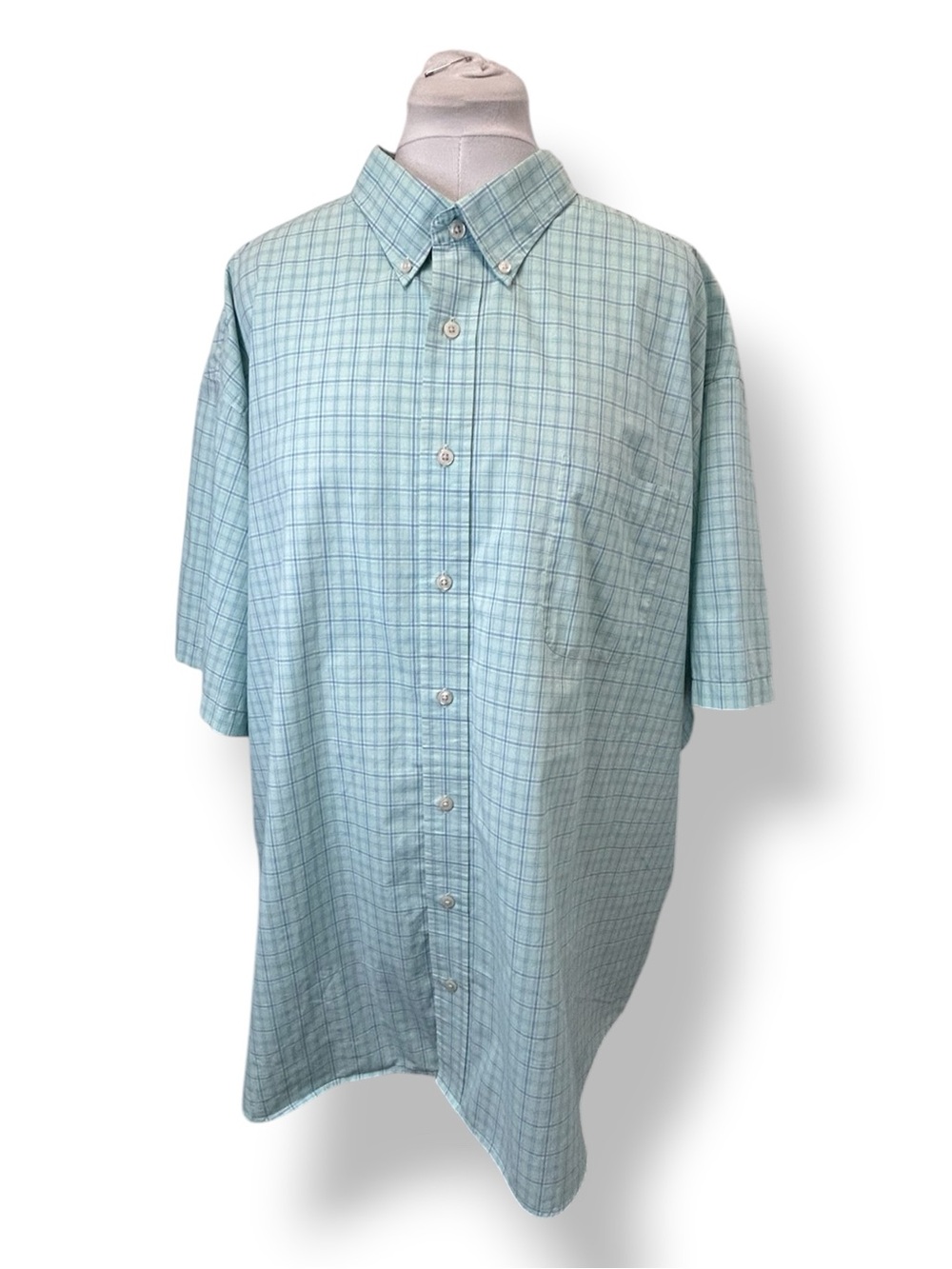 Roundtree & Yorke Mens Short Sleeve Shirt Windowpane Plaid Green/Blue/White 4XB